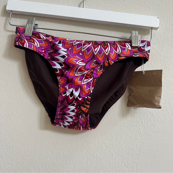 NWT $49 PRANA RENA REVERSIBLE DARK BROWN NEON BERRY FLORA BOTTOM SWIM - Picture 2 of 3